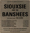9/12/1979 Siouxsie And The Banshees With Guest The Cure Tour - UK