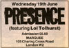 6/19/1991 Presence - London, England - The Marquee #1