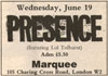 6/19/1991 Presence - London, England - The Marquee #2