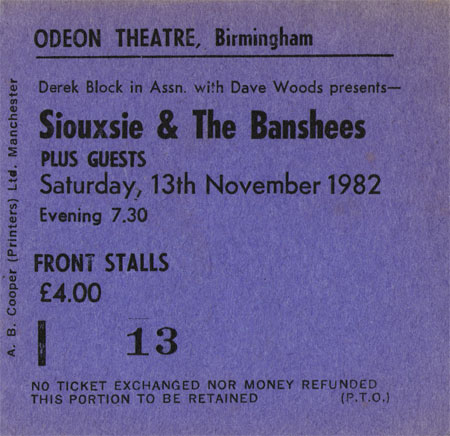 Birmingham, England (Siouxsie And The Banshees w/Robert)