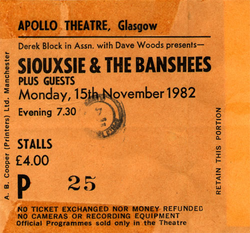 Glasgow, Scotland (Siouxsie And The Banshees w/Robert)