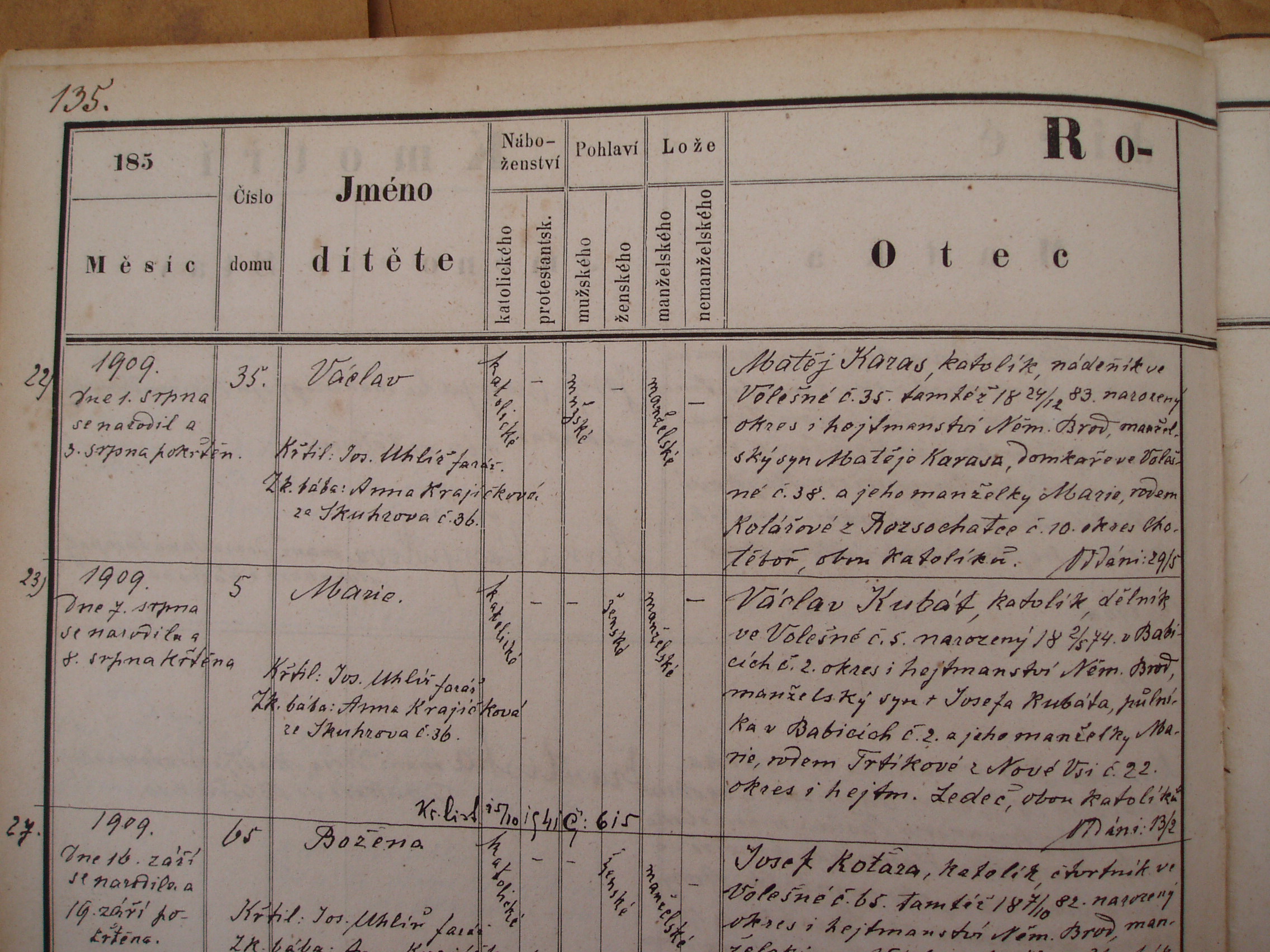 Vaclav (James) Karas Sr Birth Record